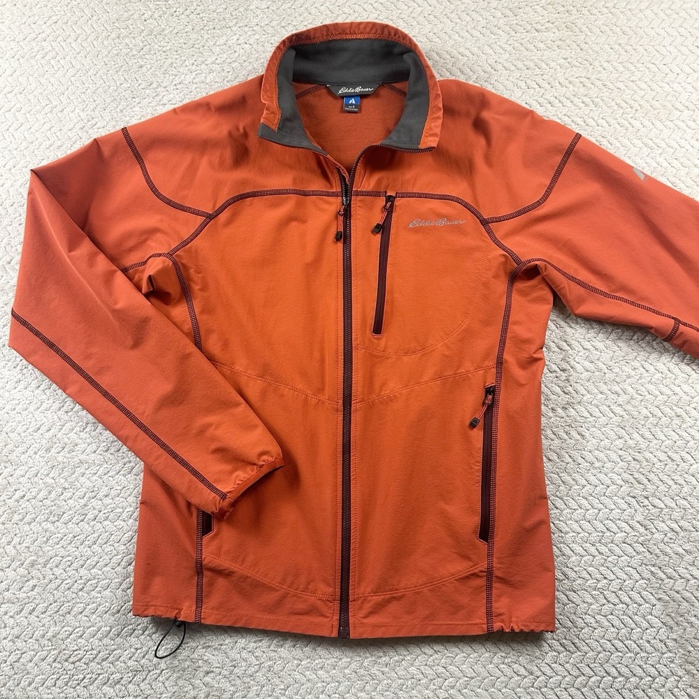Eddie Bauer First Ascent Jacket Mens XL Orange Soft Shell Full Zip Windbreaker